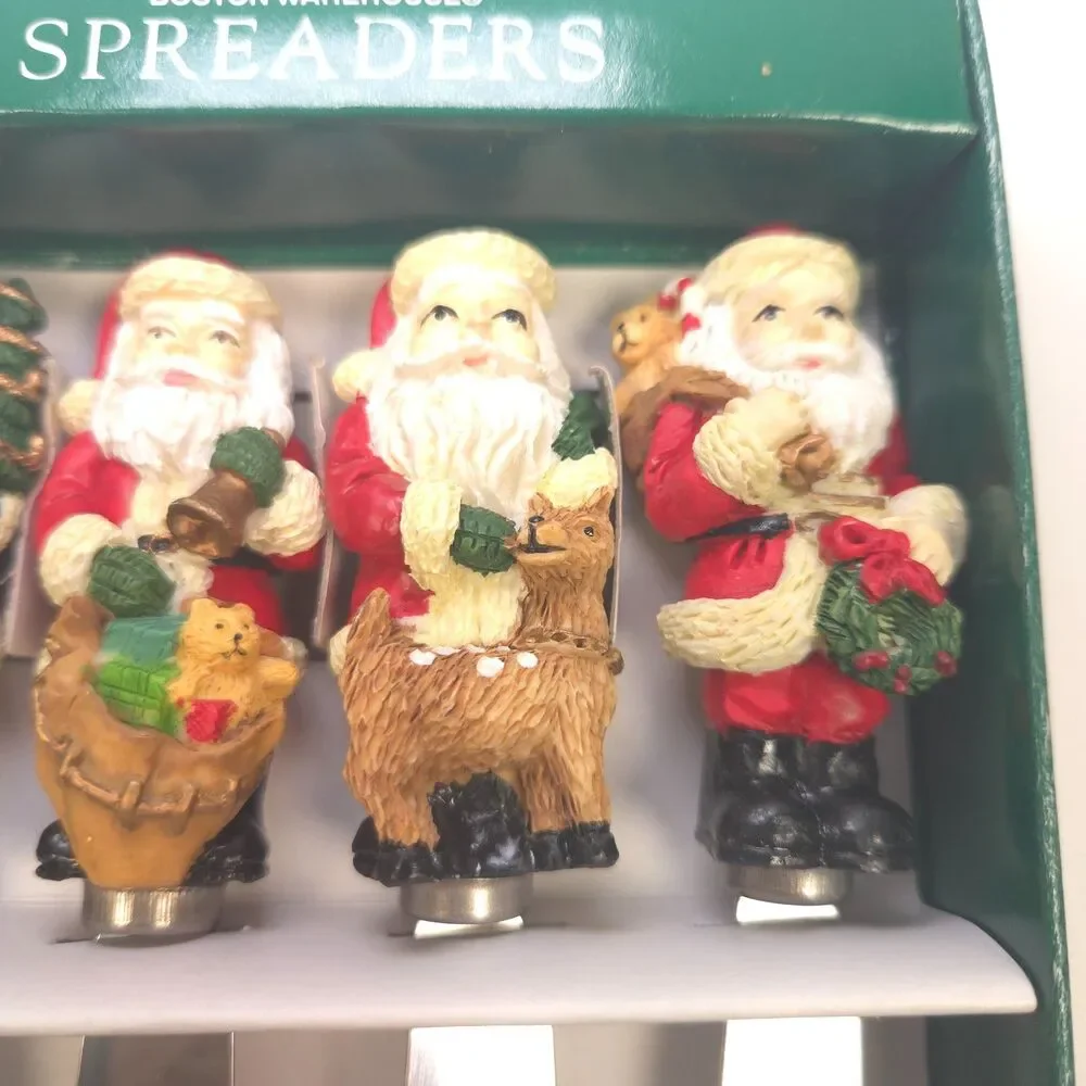 Vintage 1995 Boston Warehouse Santa Spreader Set of 4 NIB Christmas Knives